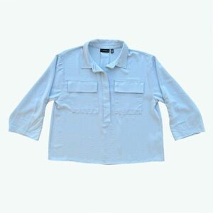 Rafaella Light Blue Popover Utility Button Front Roll Sleeve Blouse ~ Women’s XL